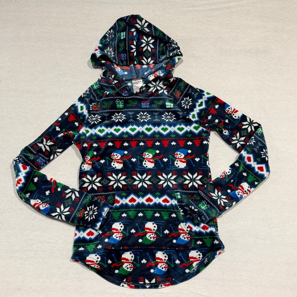 No Boundaries Christmas Fleece Hoodie Snowman Fair Isle Print XS‎ 1 Juniors
